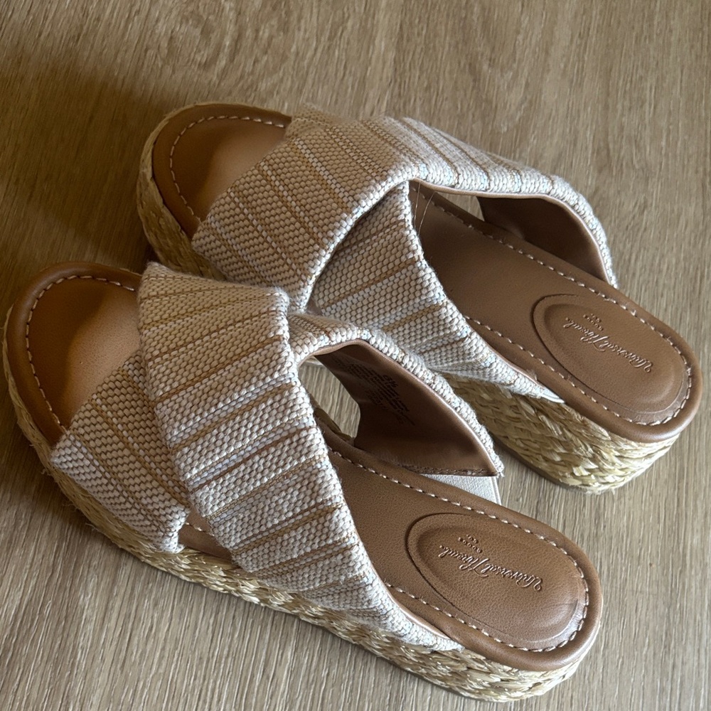 Beige Woven Platform Sandals